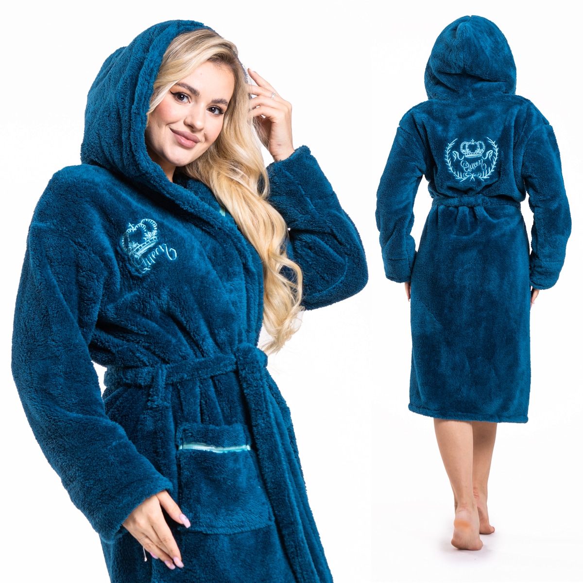 Puchaty ciepły szlafrok z kapturem – X-LADY.pl